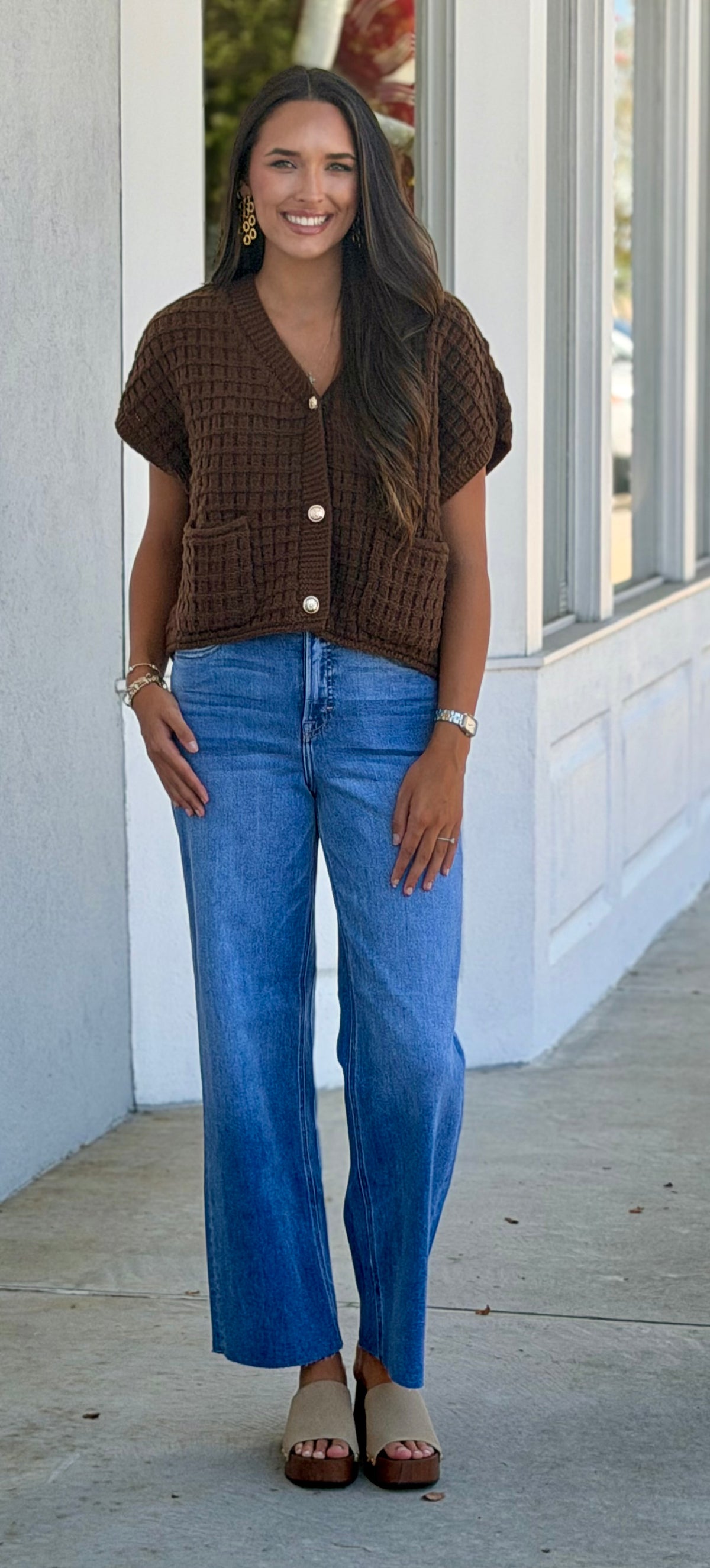 Chocolate Waffle Texture Crop Cardigan