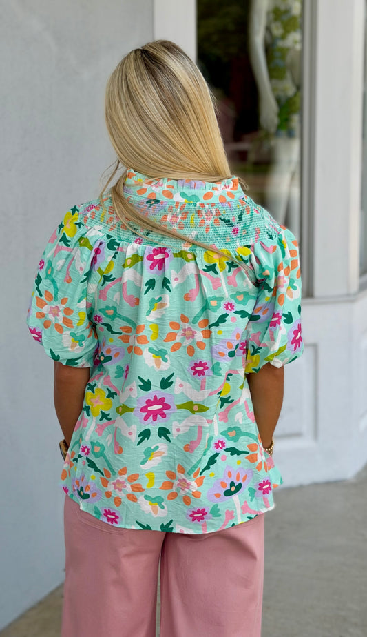 Mint Mix Cheerful Print Top