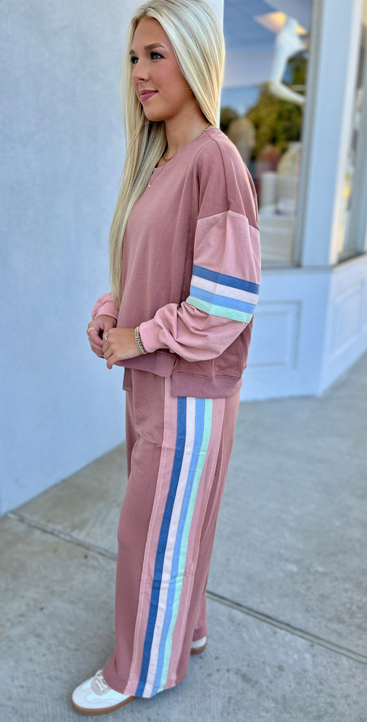 Dk Mauve Color Block Pant SET