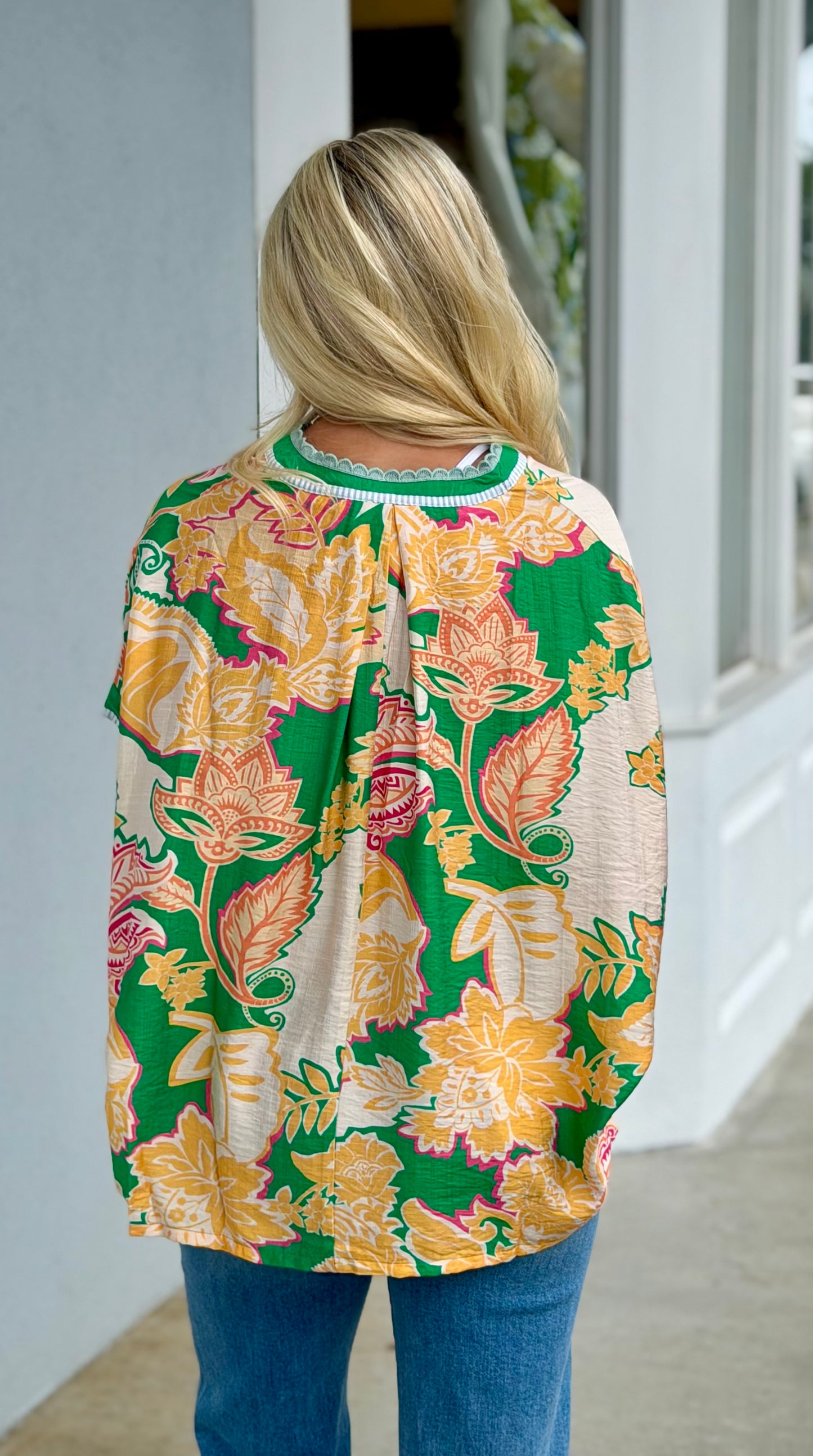 Green Abstract Print Top
