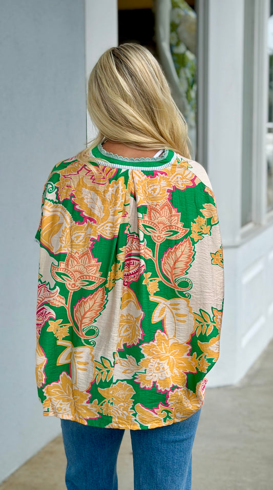 Green Abstract Print Top