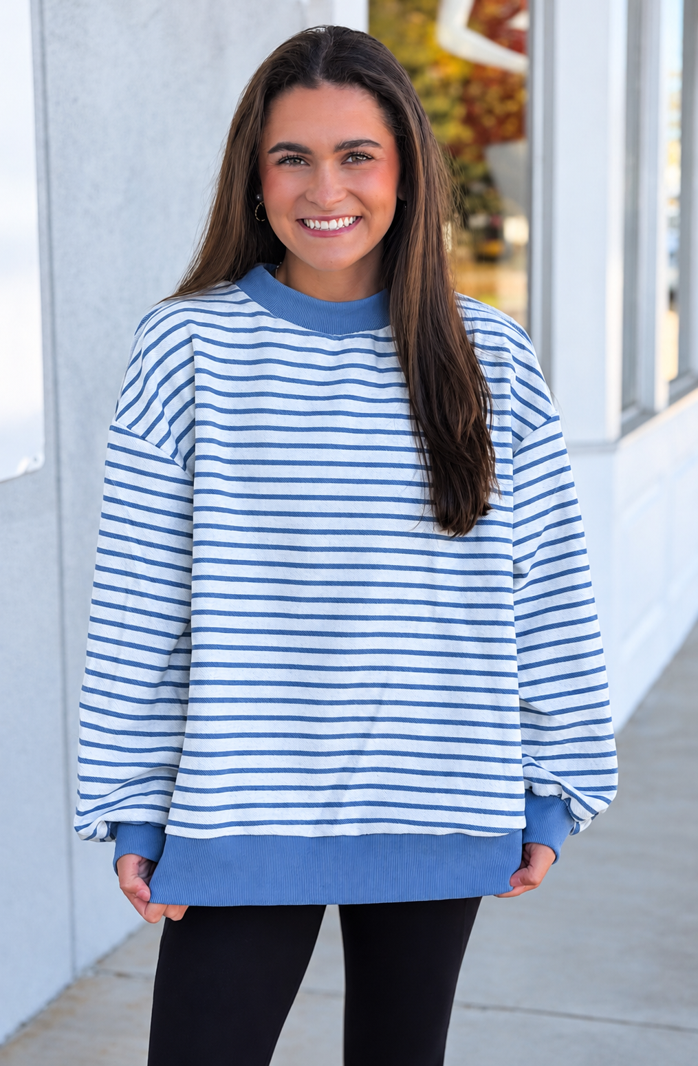 Reversible Polka Dot and Stripe Mock Neck Sweatshirt