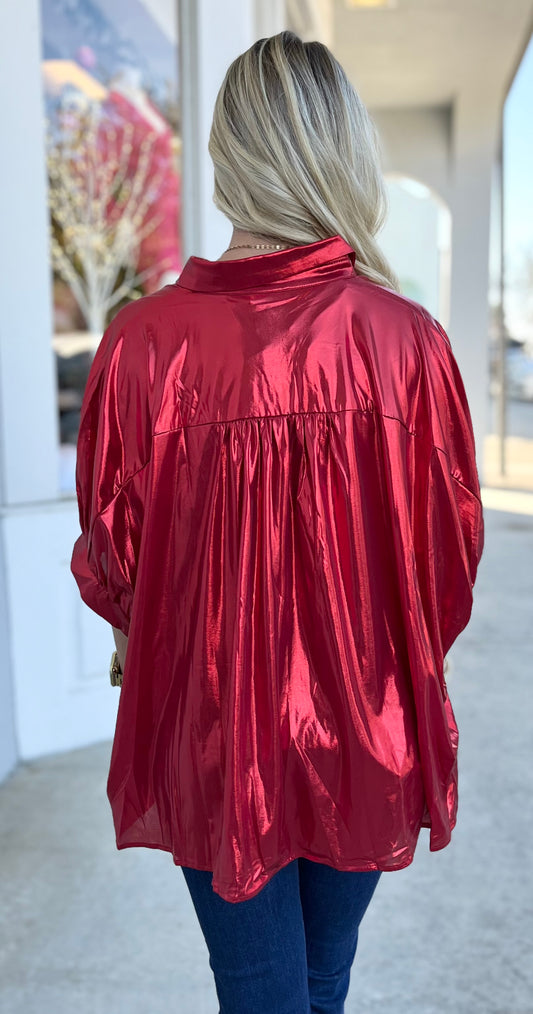 Red Metallic Button Down