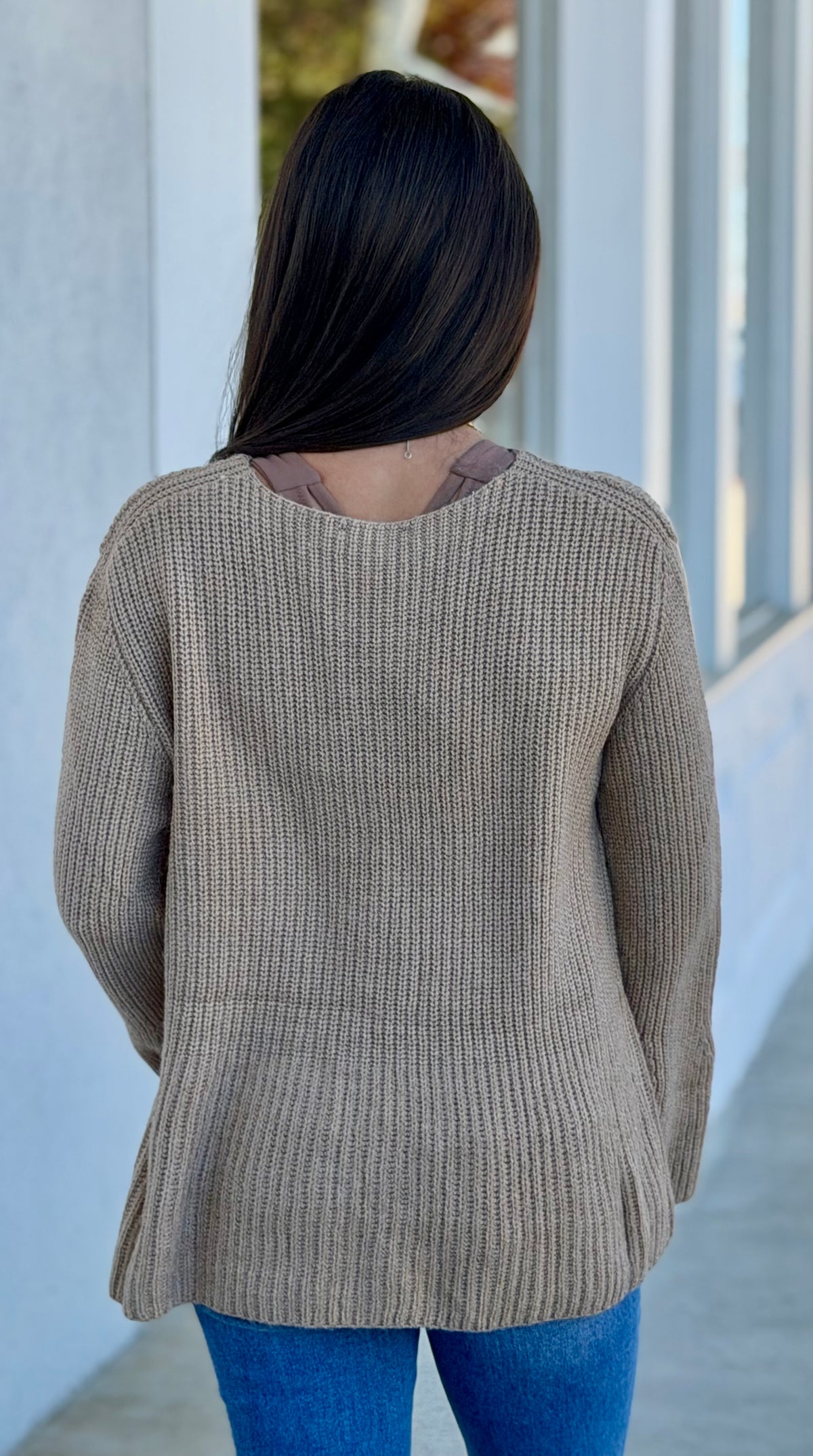 Lt Mocha Ribbed Bell Sleeve Sweater