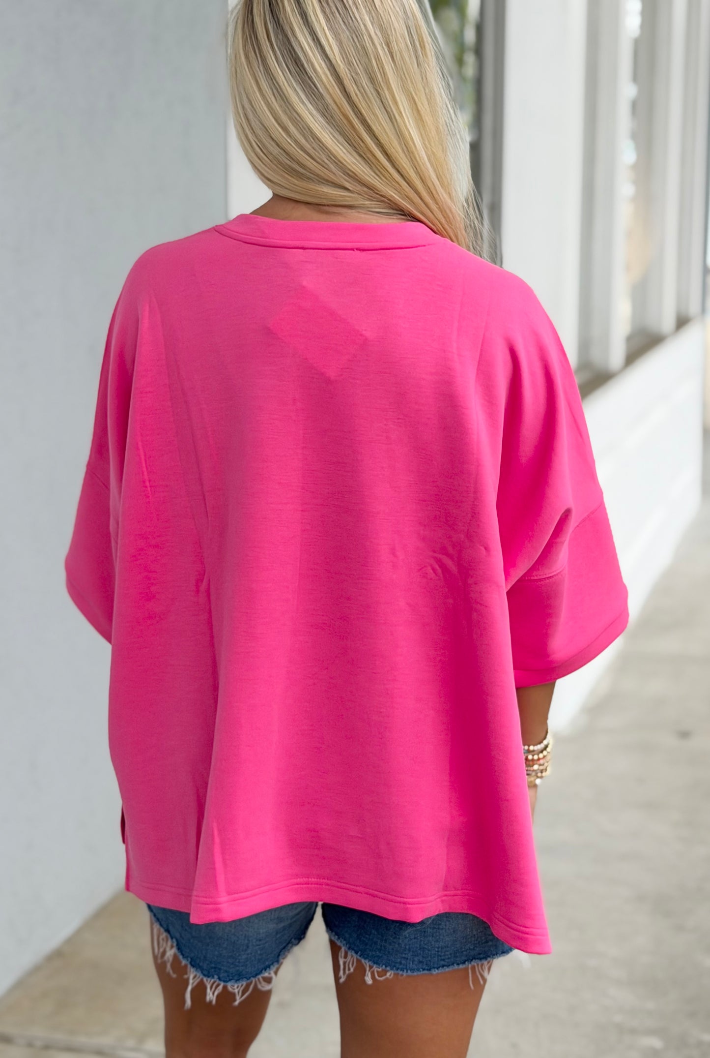 Scuba Round Neck Top, Fuchsia