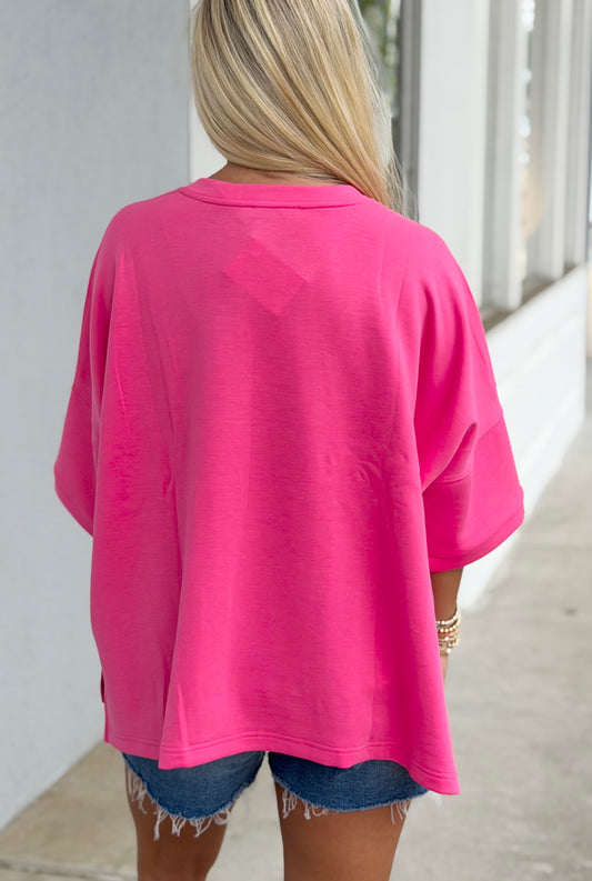 Scuba Round Neck Top, Fuchsia