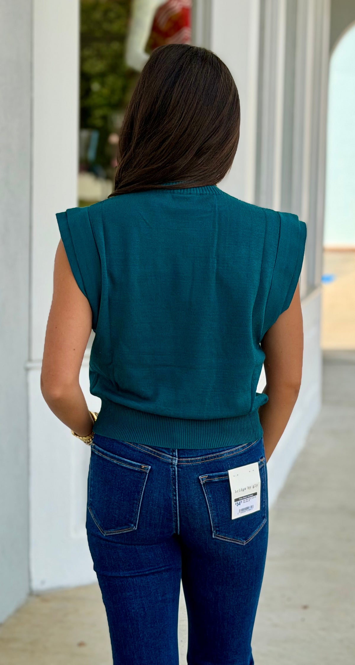 High Neck Fine Knit Top, Teal
