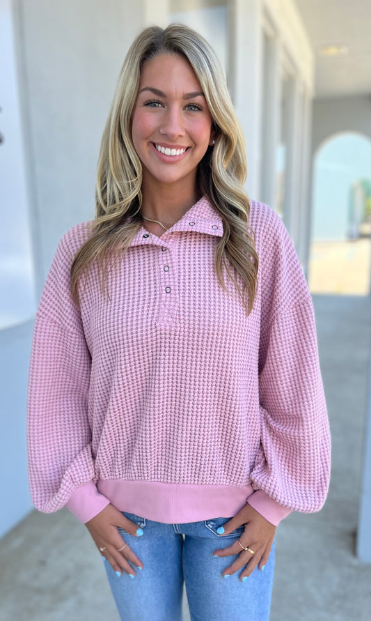 Pink Waffle Knit Pullover