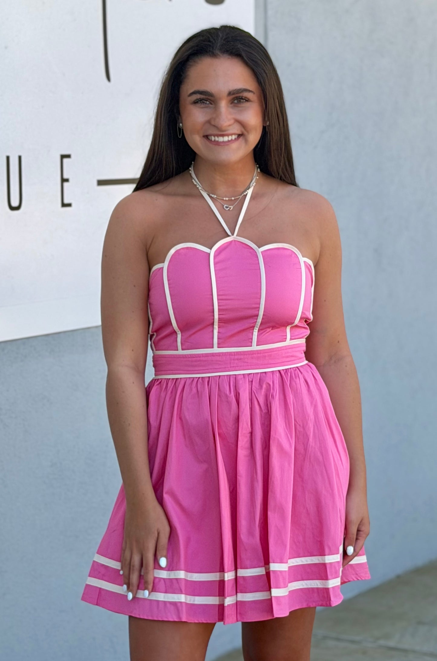 Pink Scallop Tube Top Mini Dress