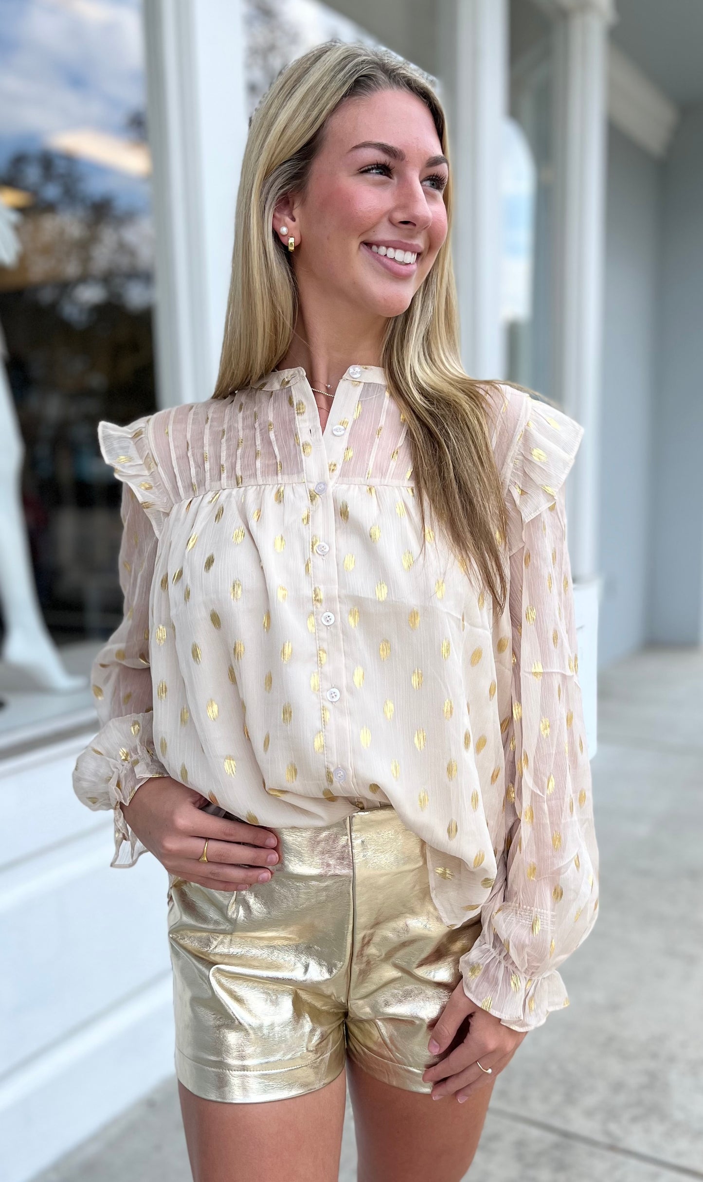 Gold Dot Chiffon Blouse