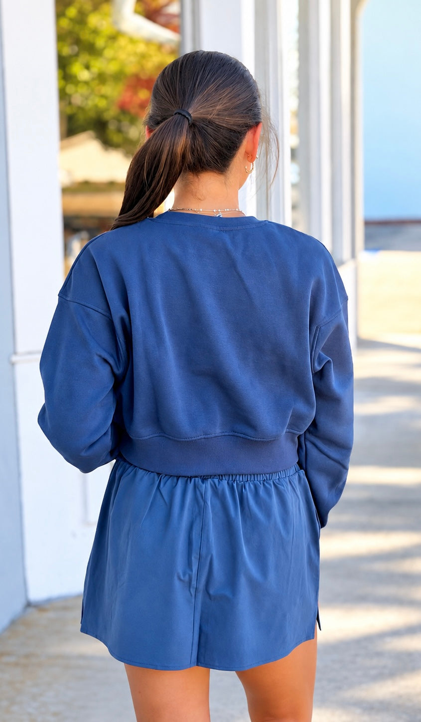 Cotton Fleece Cropped Sweatshirt, Ocean