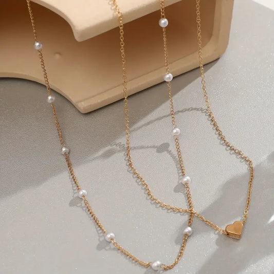 Heart Pearl Layered Necklace