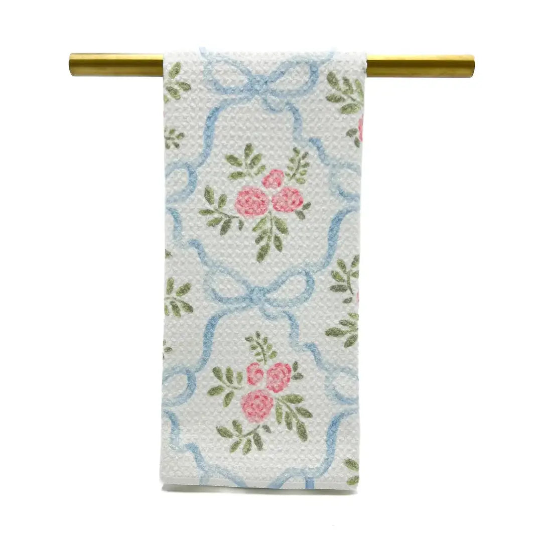 Blue Bows and Roses Tea Towel