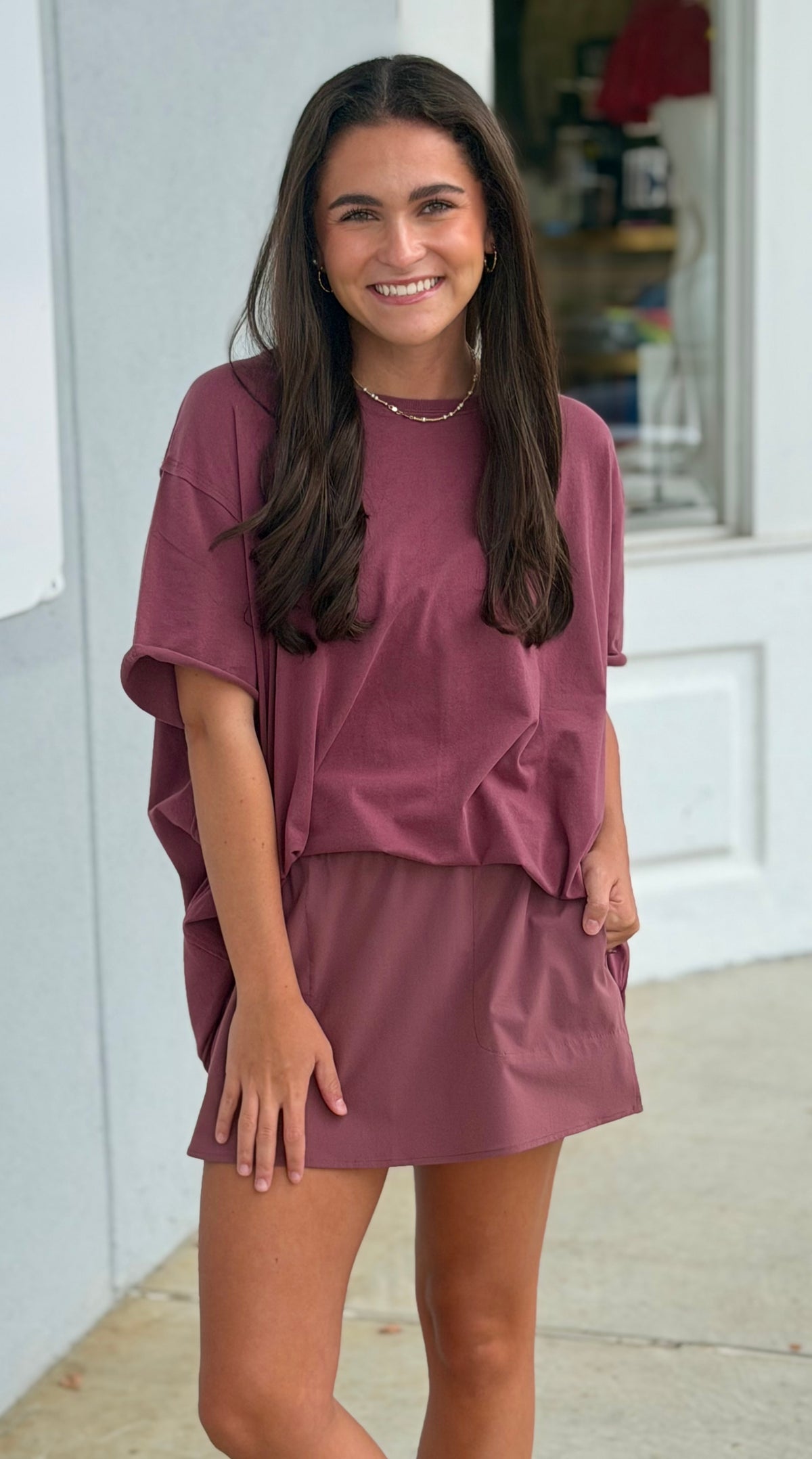 Pima Cotton Center-Seam Oversized Tee, Rosewood