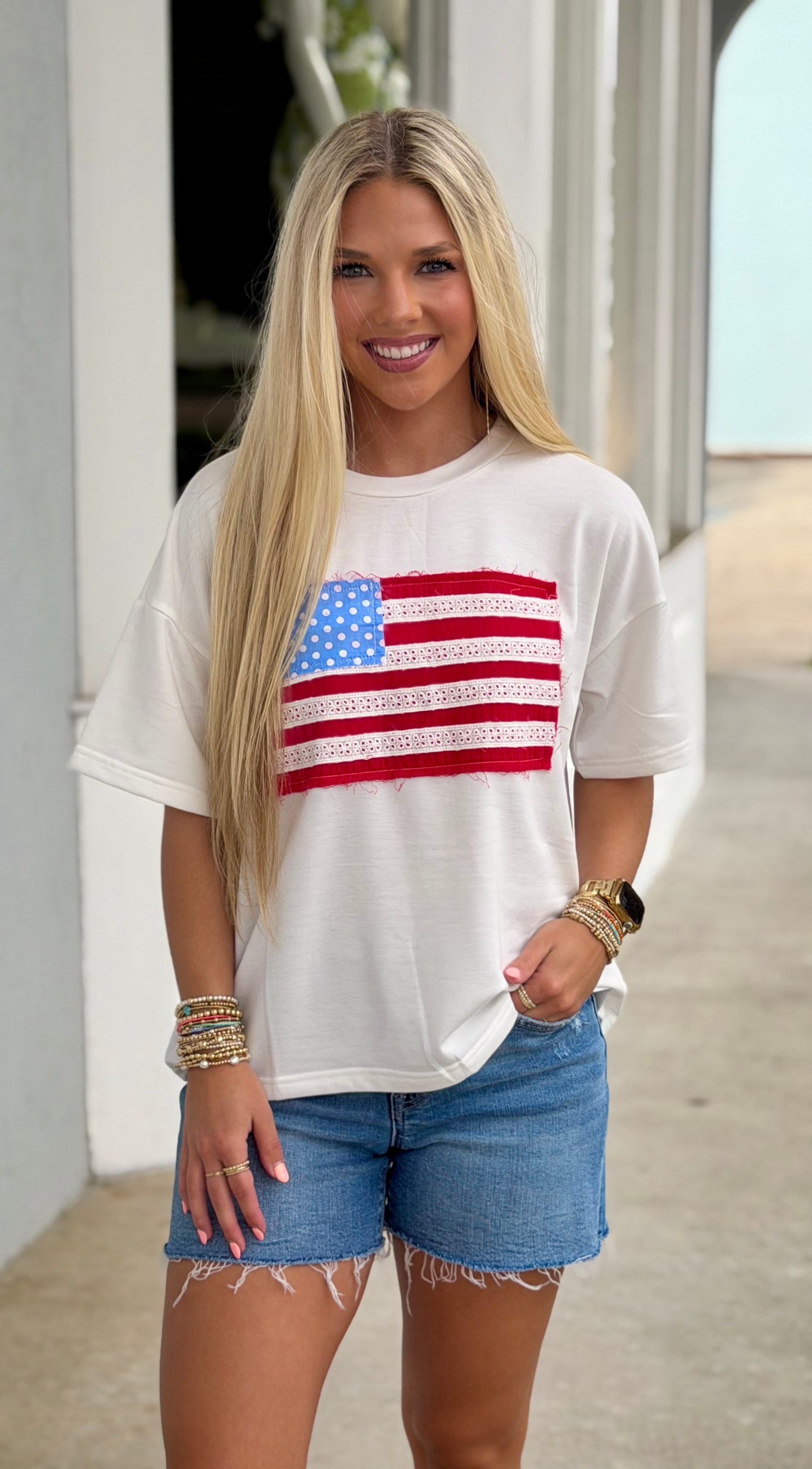 American Flag Relaxed Tee, White