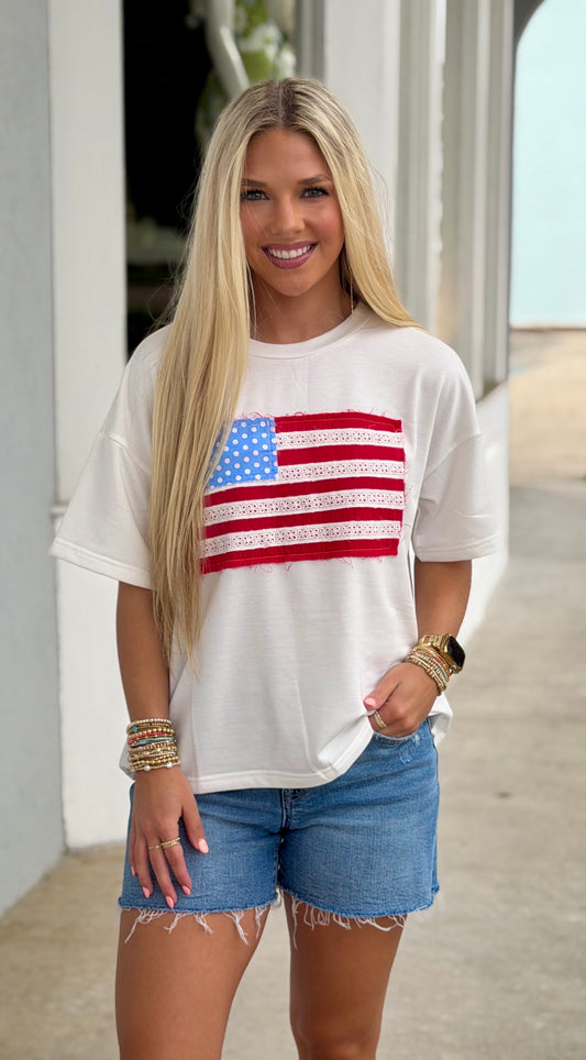 American Flag Relaxed Tee, White