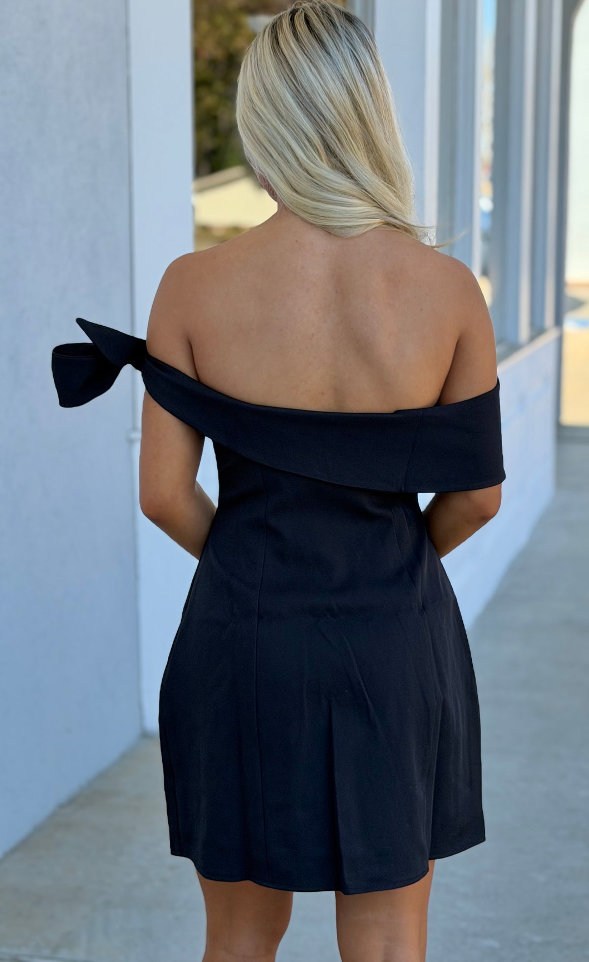 Black Off Shoulder Tie Dress