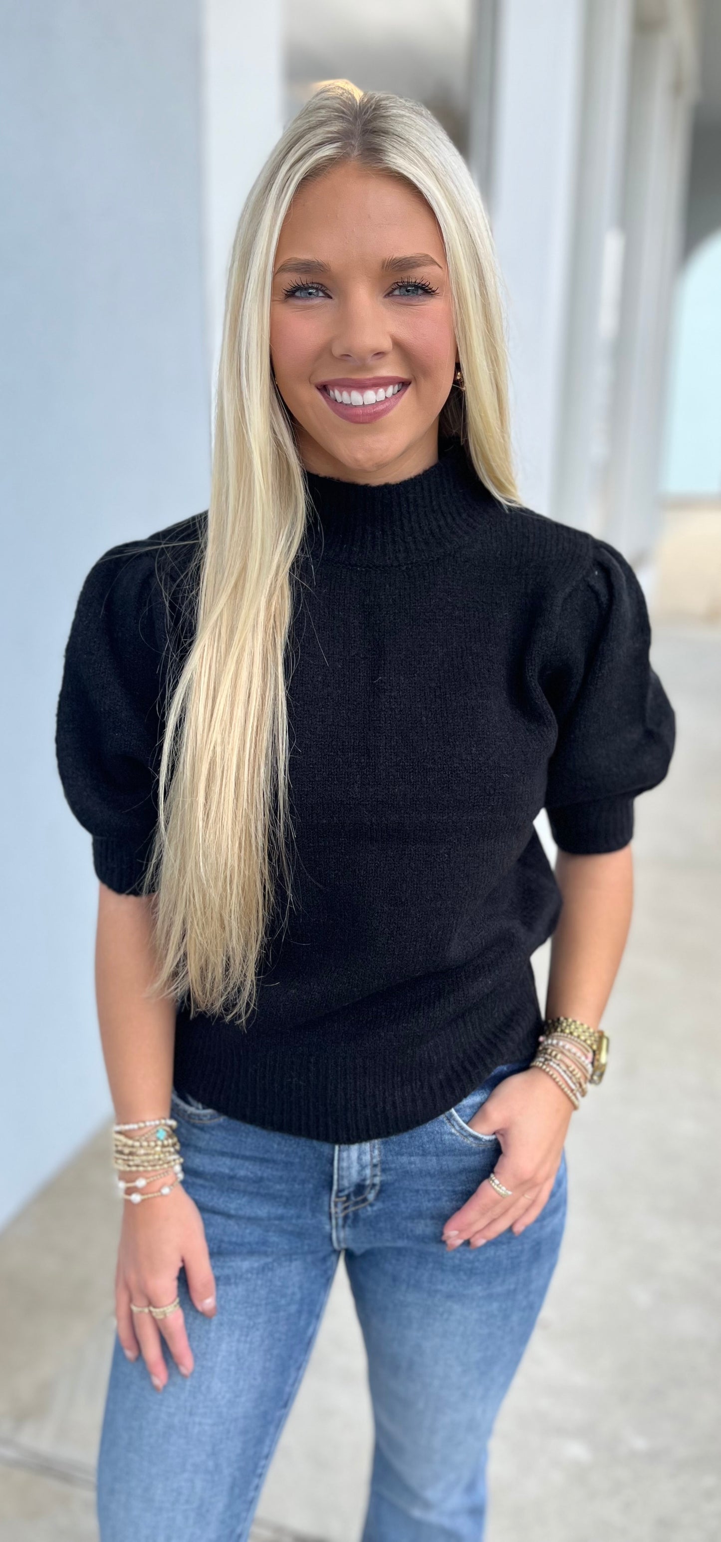 Black Puff Sleeve Sweater