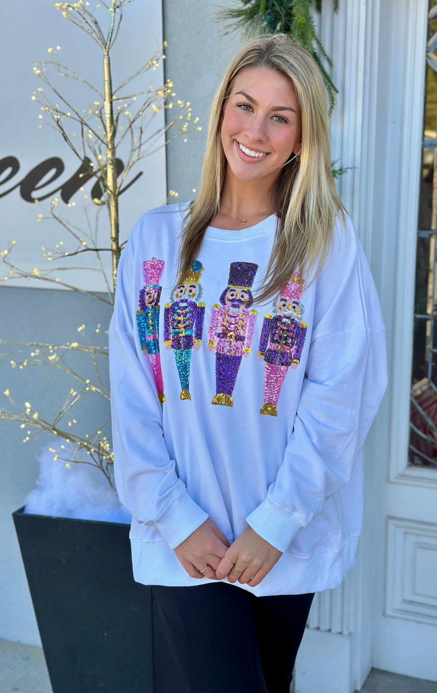 Sequin Nutcracker Oversized Sweatshirt , White