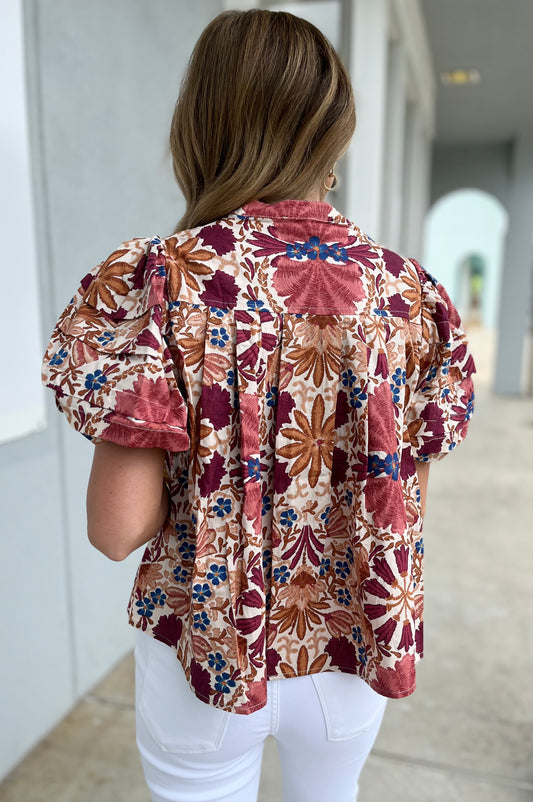 Cream Rust Button Up Blouse