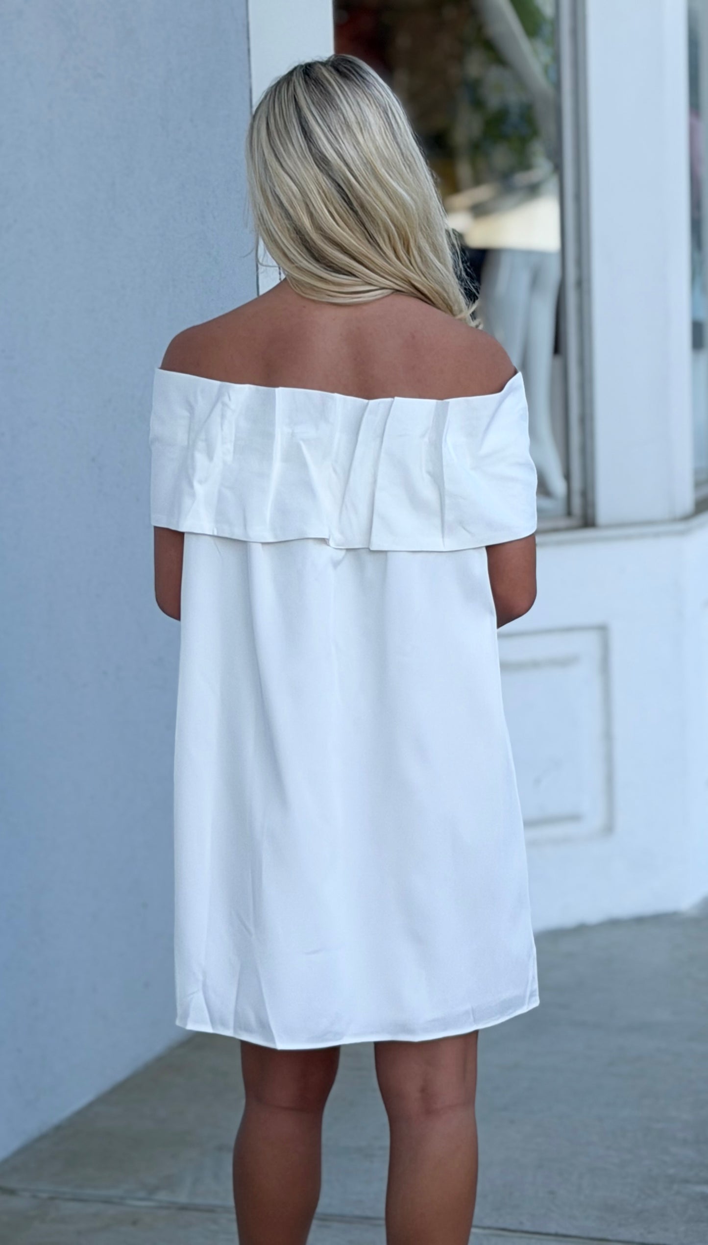 Front Statement Bow Off the Shoulder Dress, White