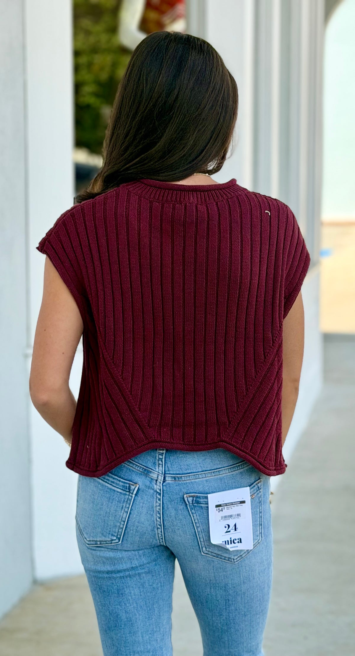Burgundy Round Neck Sweater Top