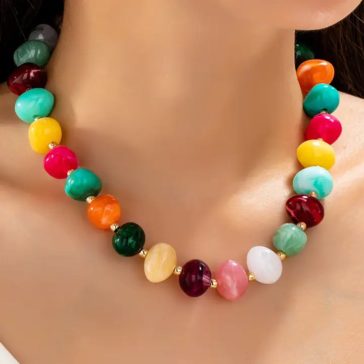 Multi Colored Resin Pebble Necklace