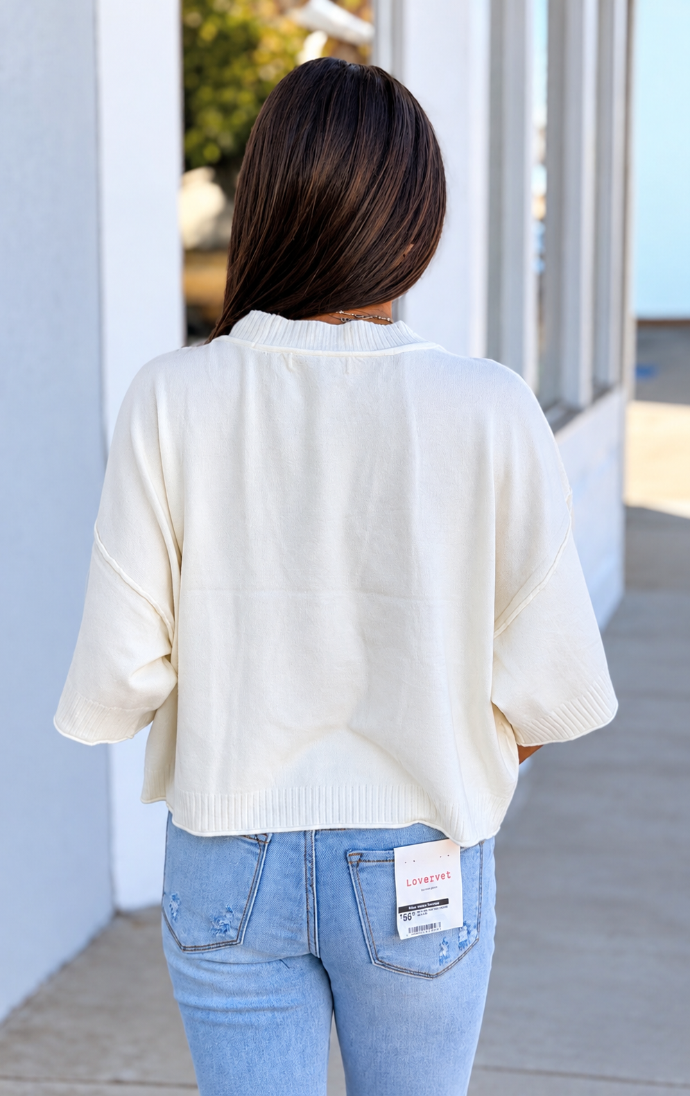 Viscose Mock Neck Cropped Boxy Sweater, Cream