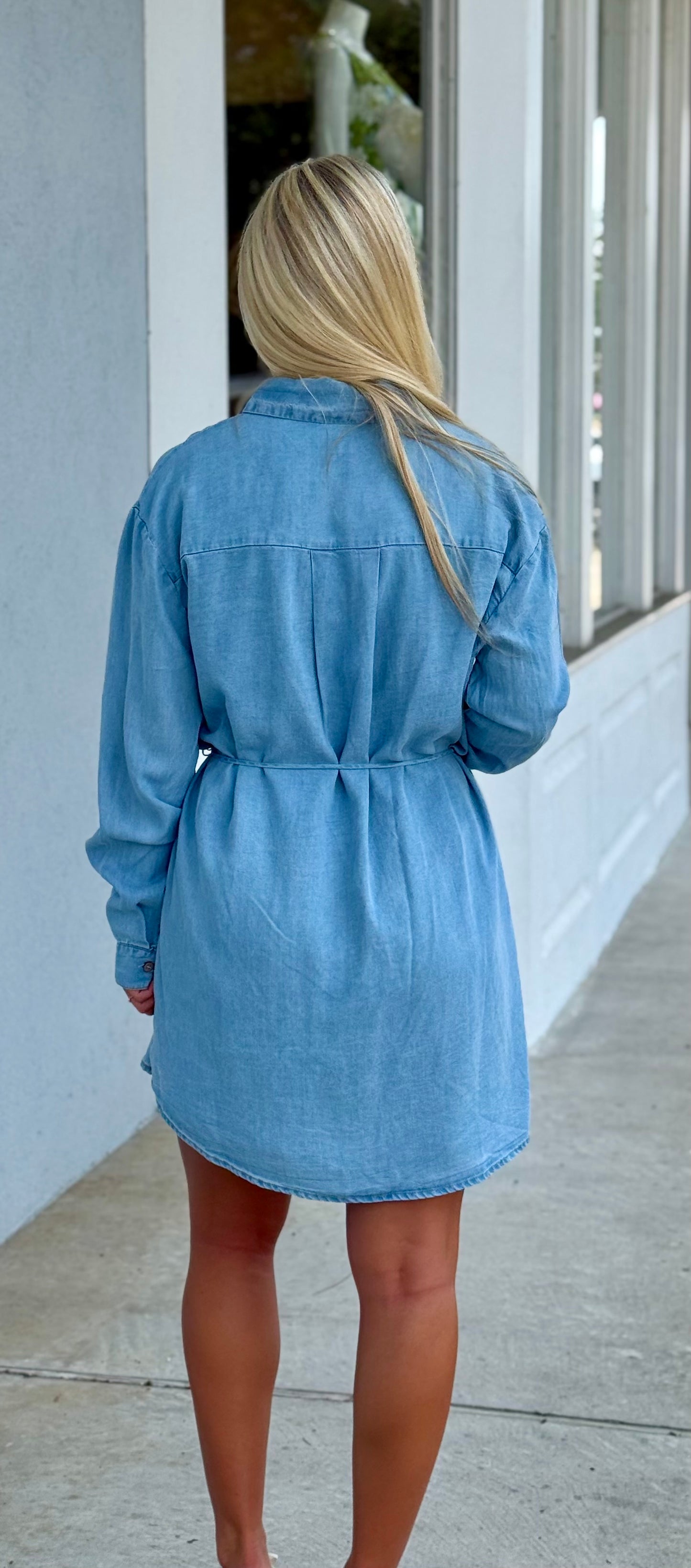 Light Chambray Denim Belted Shirt Romper