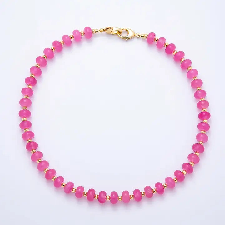 Pink Agate Bead Gemstone Chain 18in Necklace