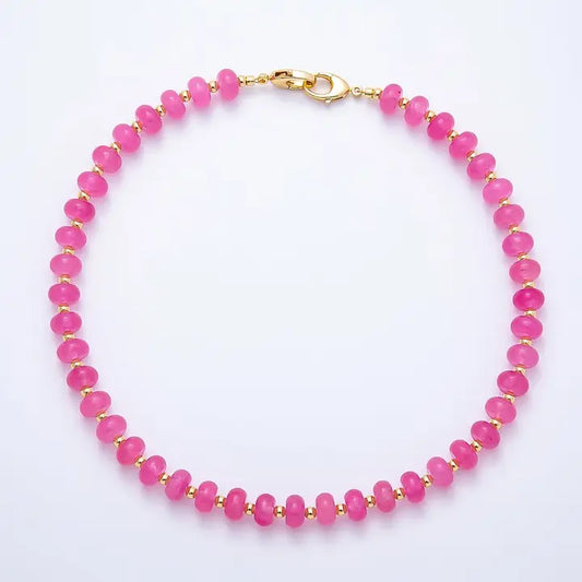 Pink Agate Bead Gemstone Chain 18in Necklace