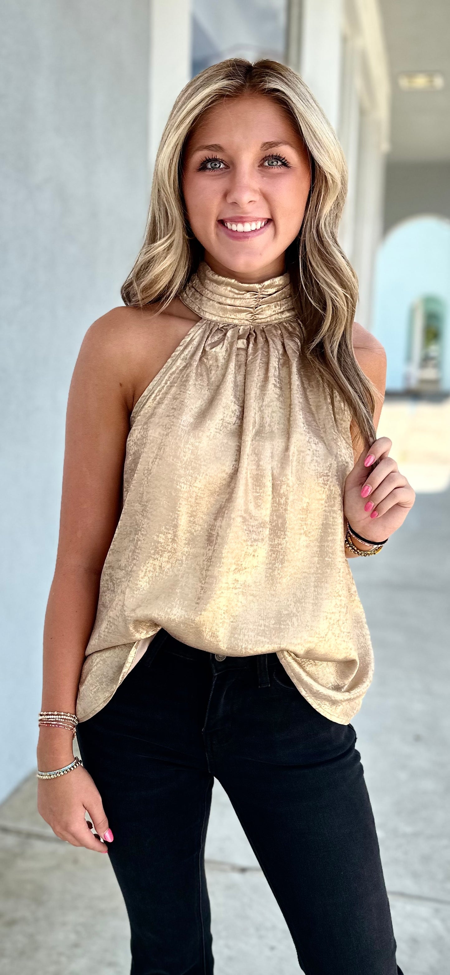 Gold Halter Neck Metallic Top