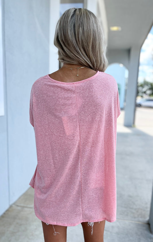 Light Coral Cap Sleeve Cotton Tee