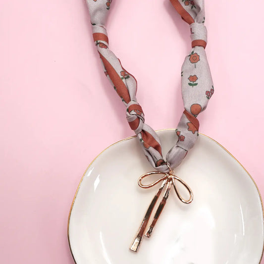 Bow Scarf Necklace With Charm , Bow