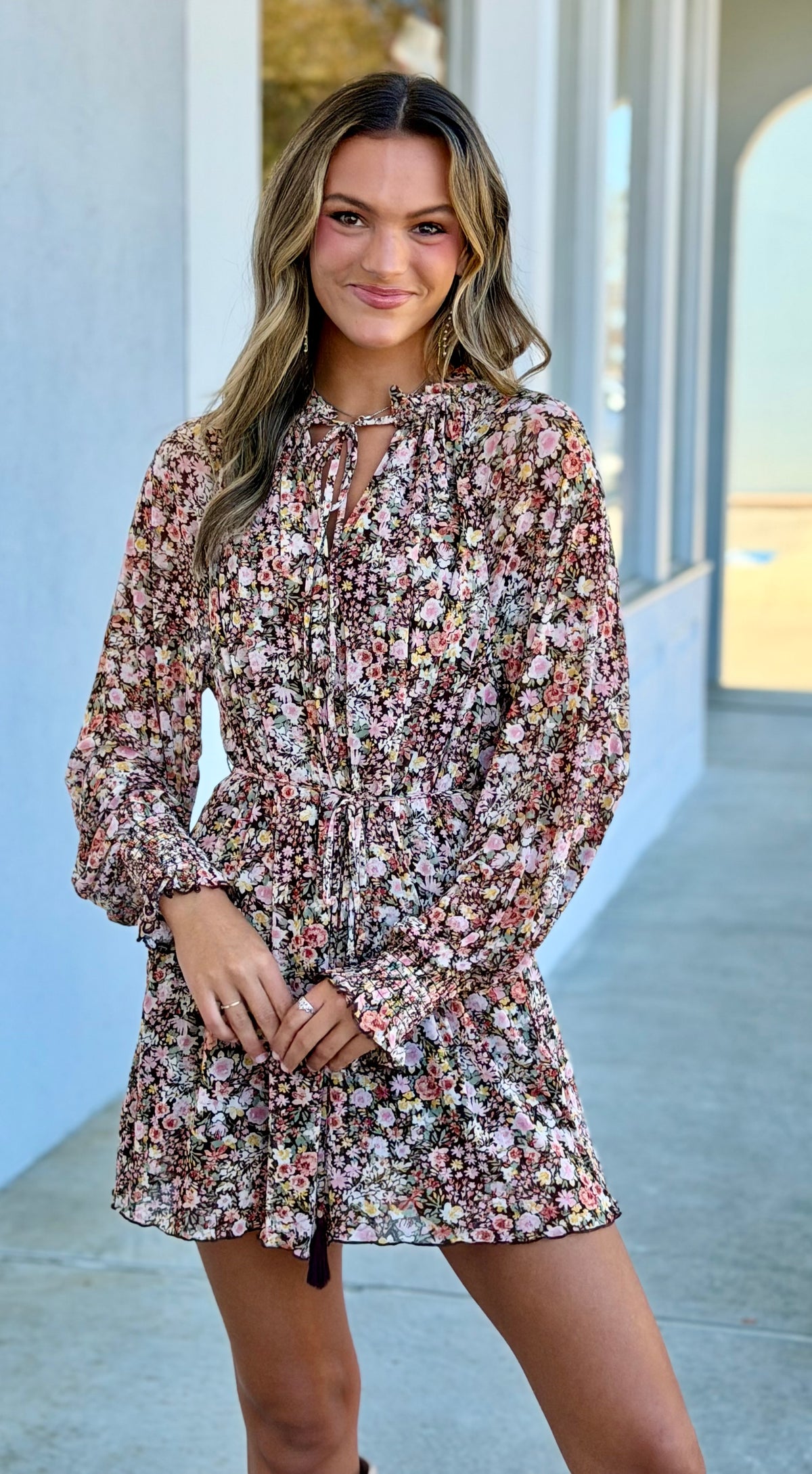 Chocolate Floral Mesh Belted Romper