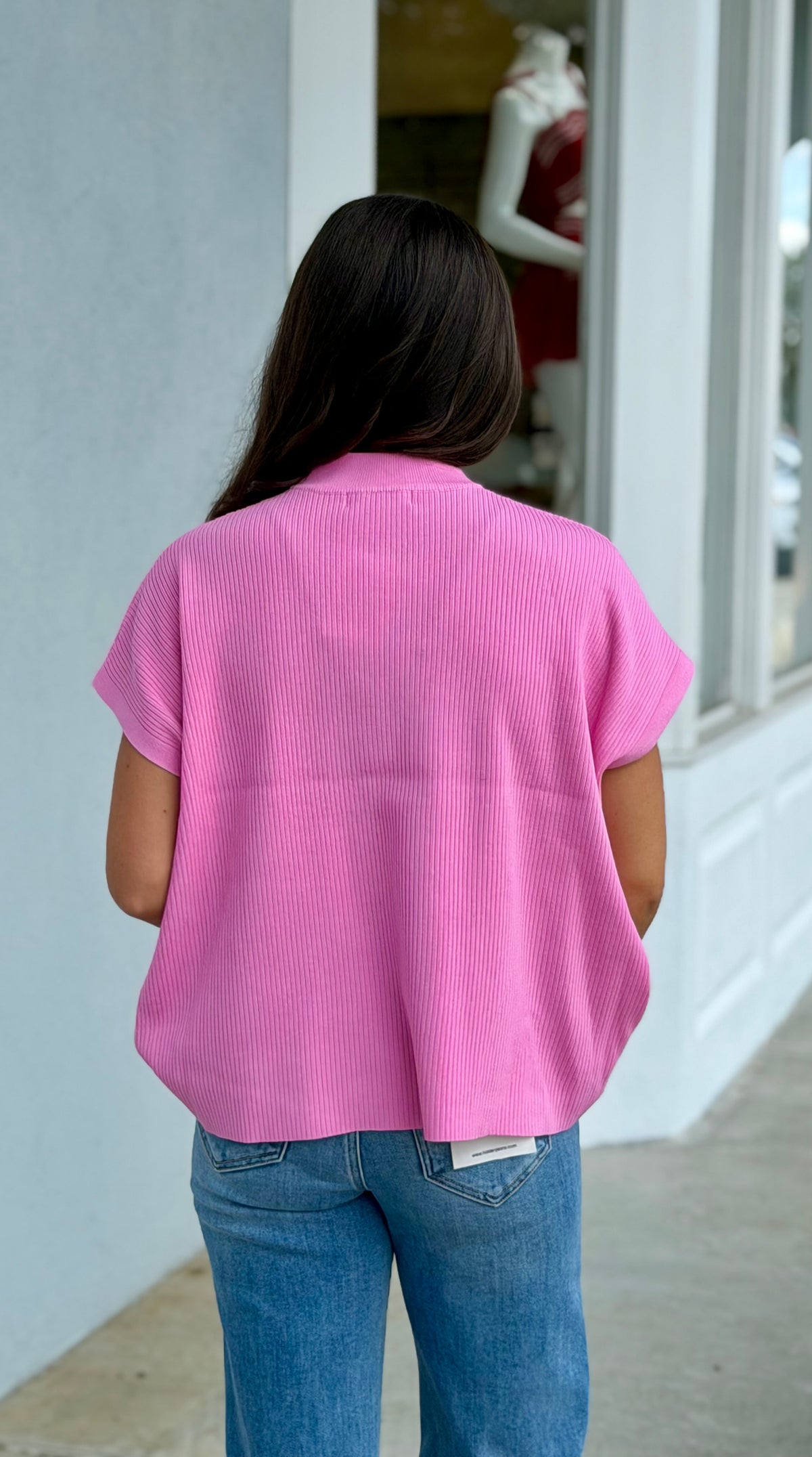 Viscose Mock Neck Boxy Sweater, Candy Pink