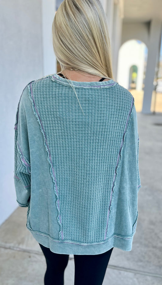 LS Mineral Washed Thermal Top , Faded Teal