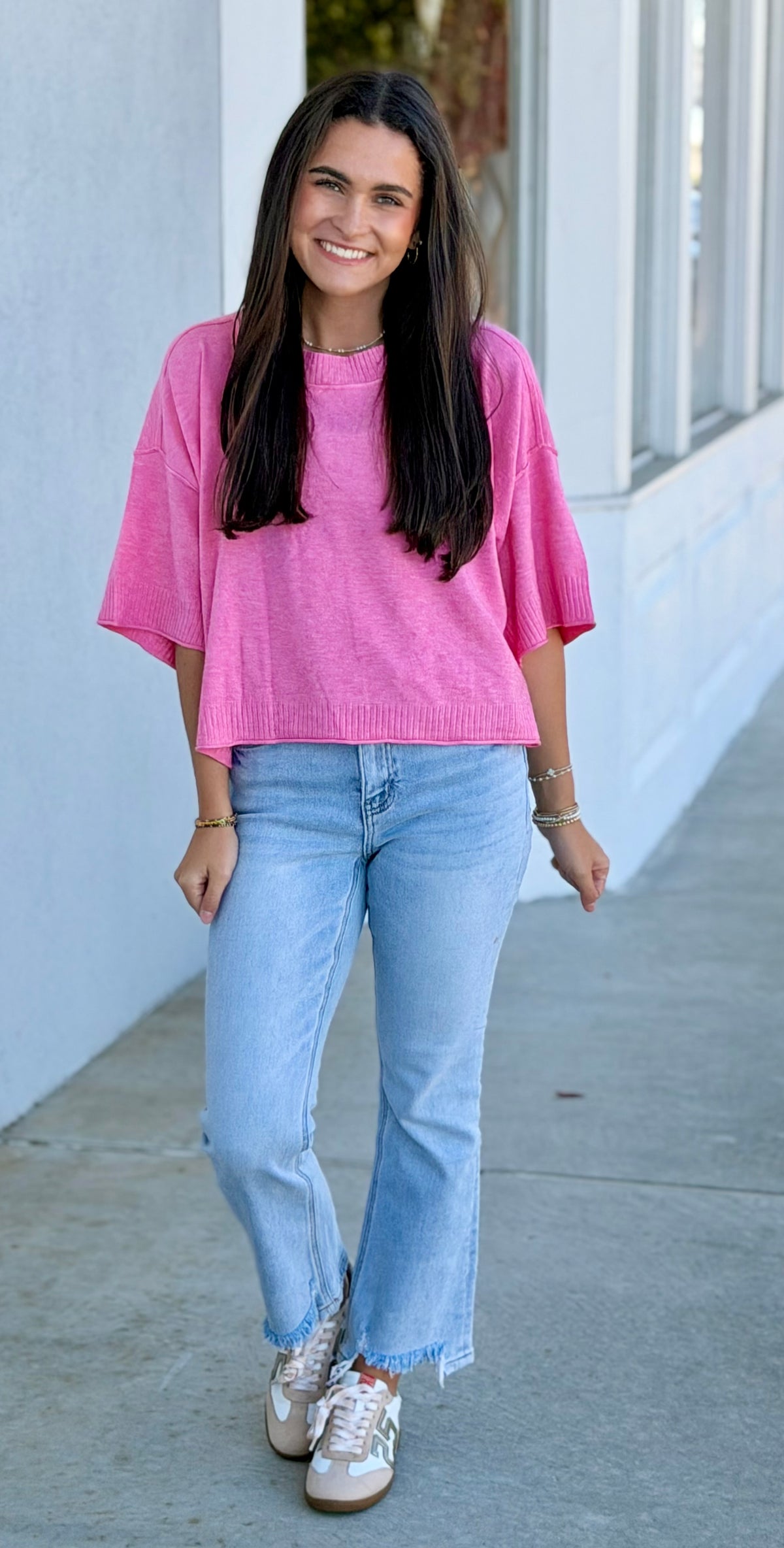 Viscose Mock Neck Cropped Boxy Sweater, H Candy Pink
