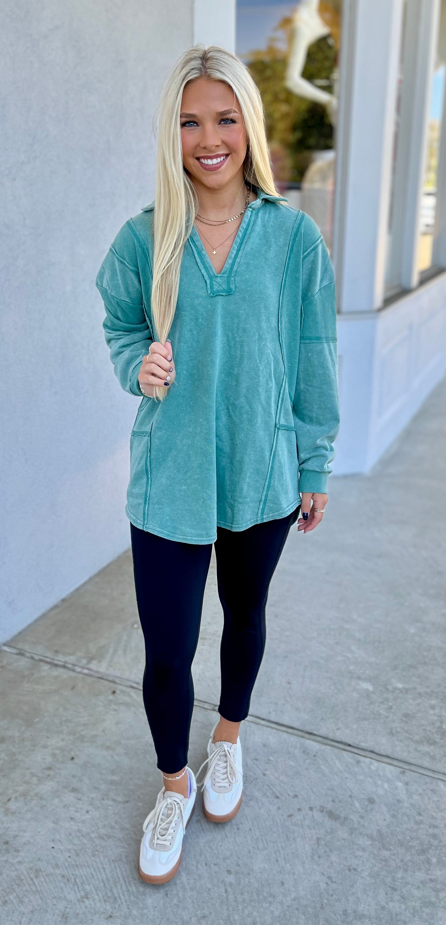 Sage Mineral Washed Oversized Knit Top