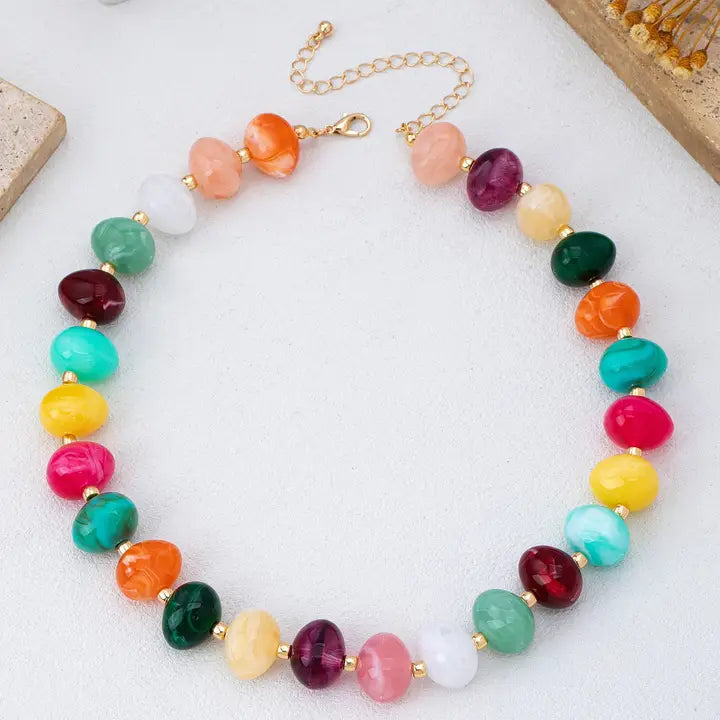 Multi Colored Resin Pebble Necklace