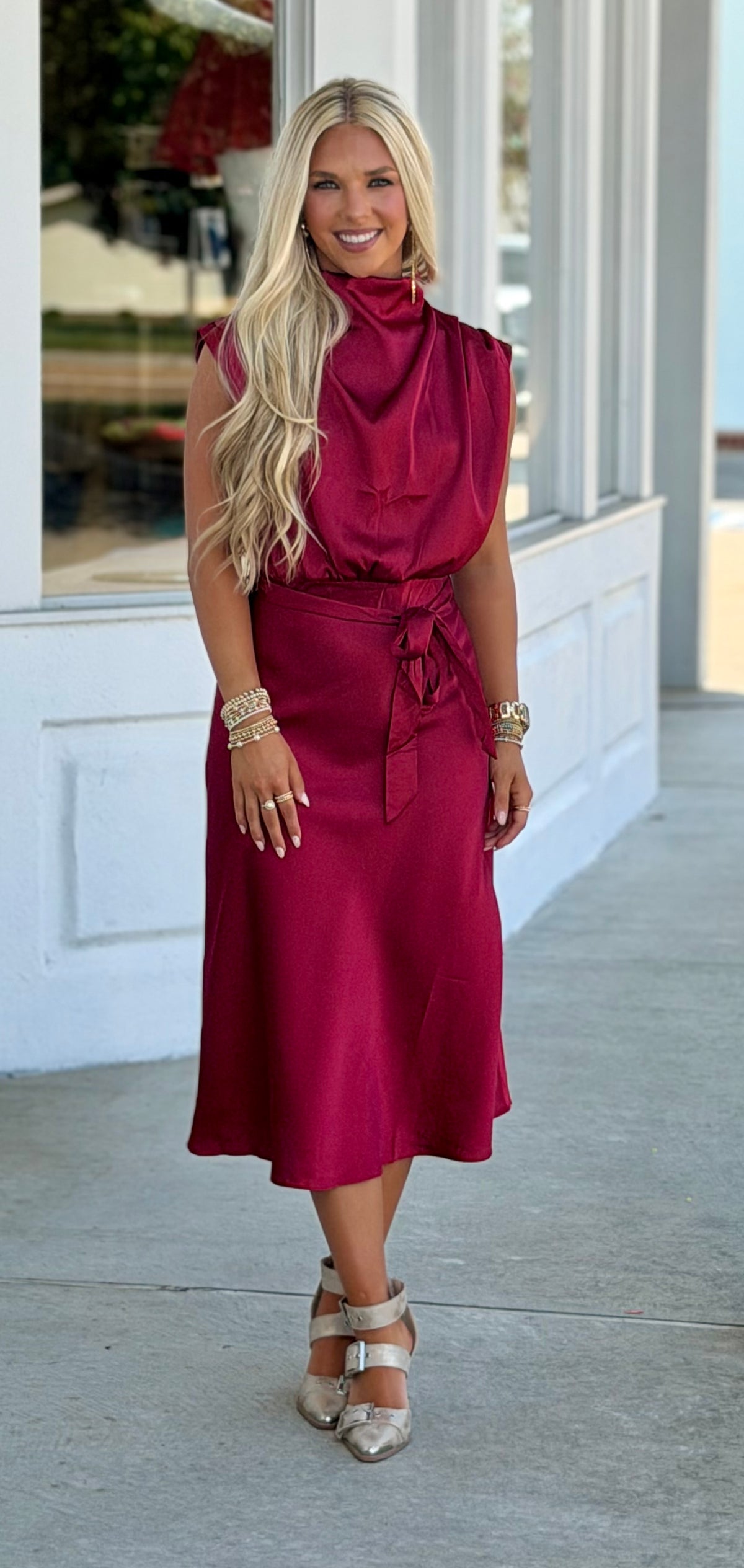 Midi Dress With Cowl Neck, Burgundy