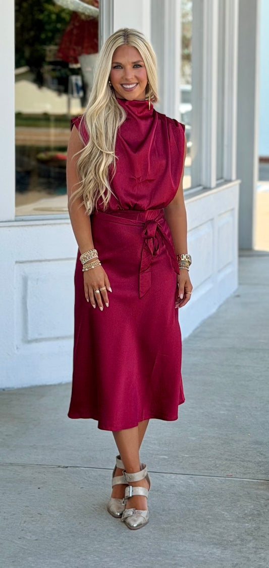 Midi Dress With Cowl Neck, Burgundy