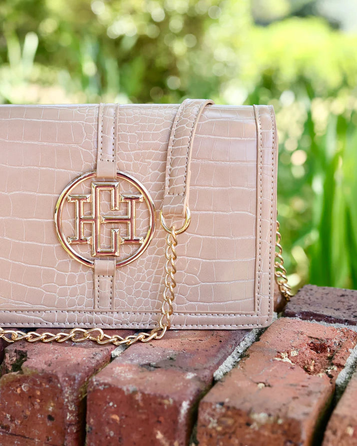 Cecilia Circle Logo Handbag, Latte EC