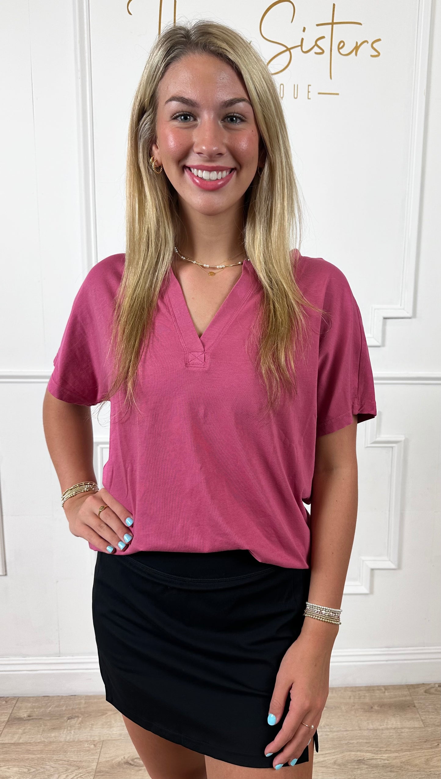 Soft Magenta Henley Tee