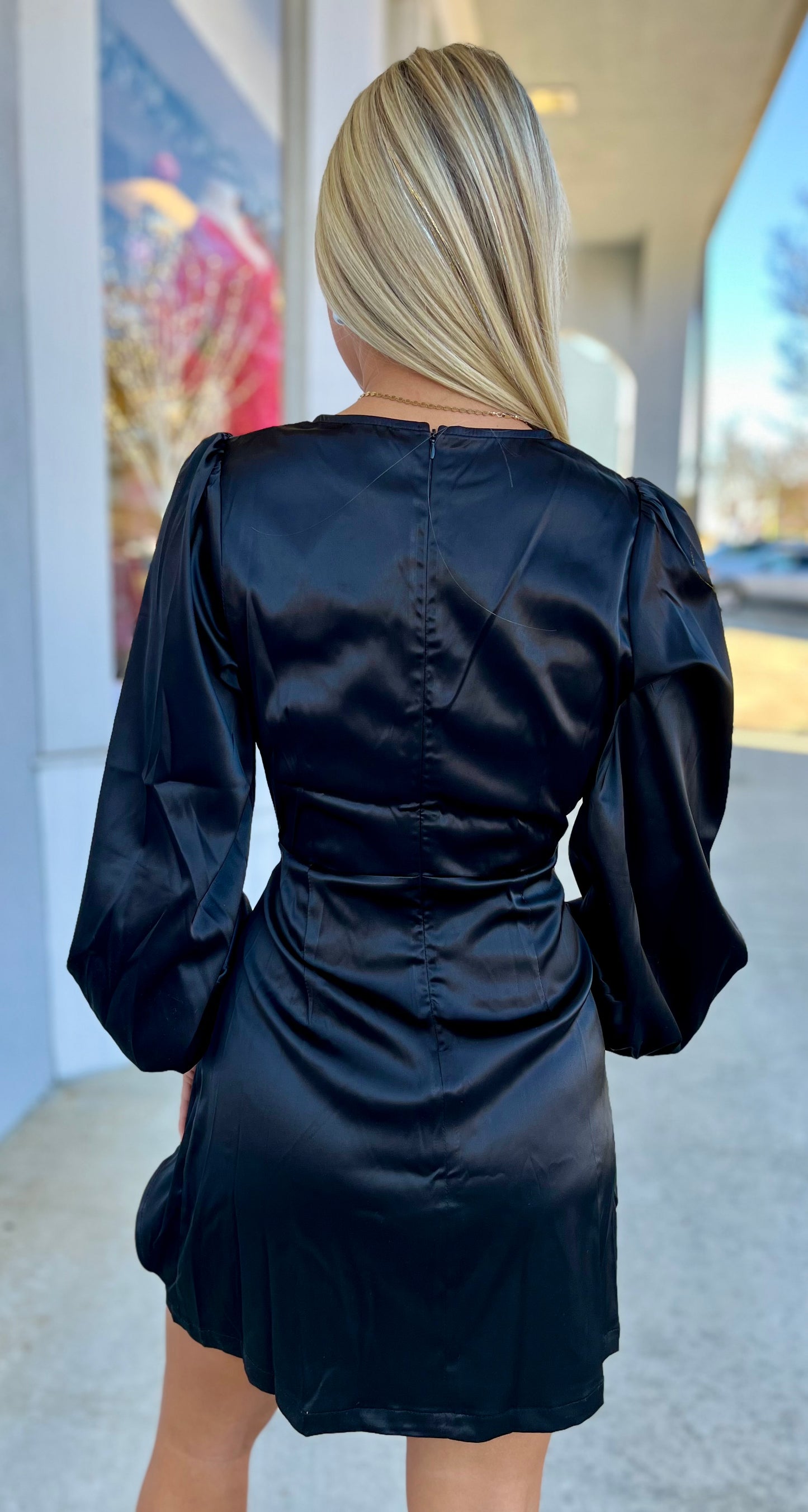 Black Satin Tie Dress