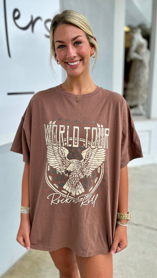 World Tour Rock N Roll Eagle Graphic Tee, Brown