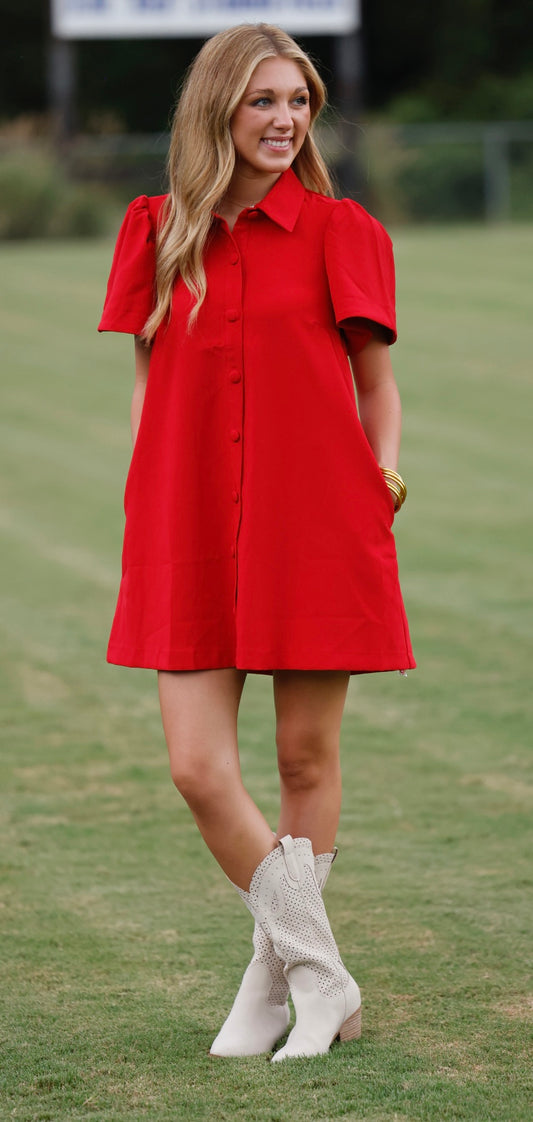 Red Collar Button Down Mini Dress