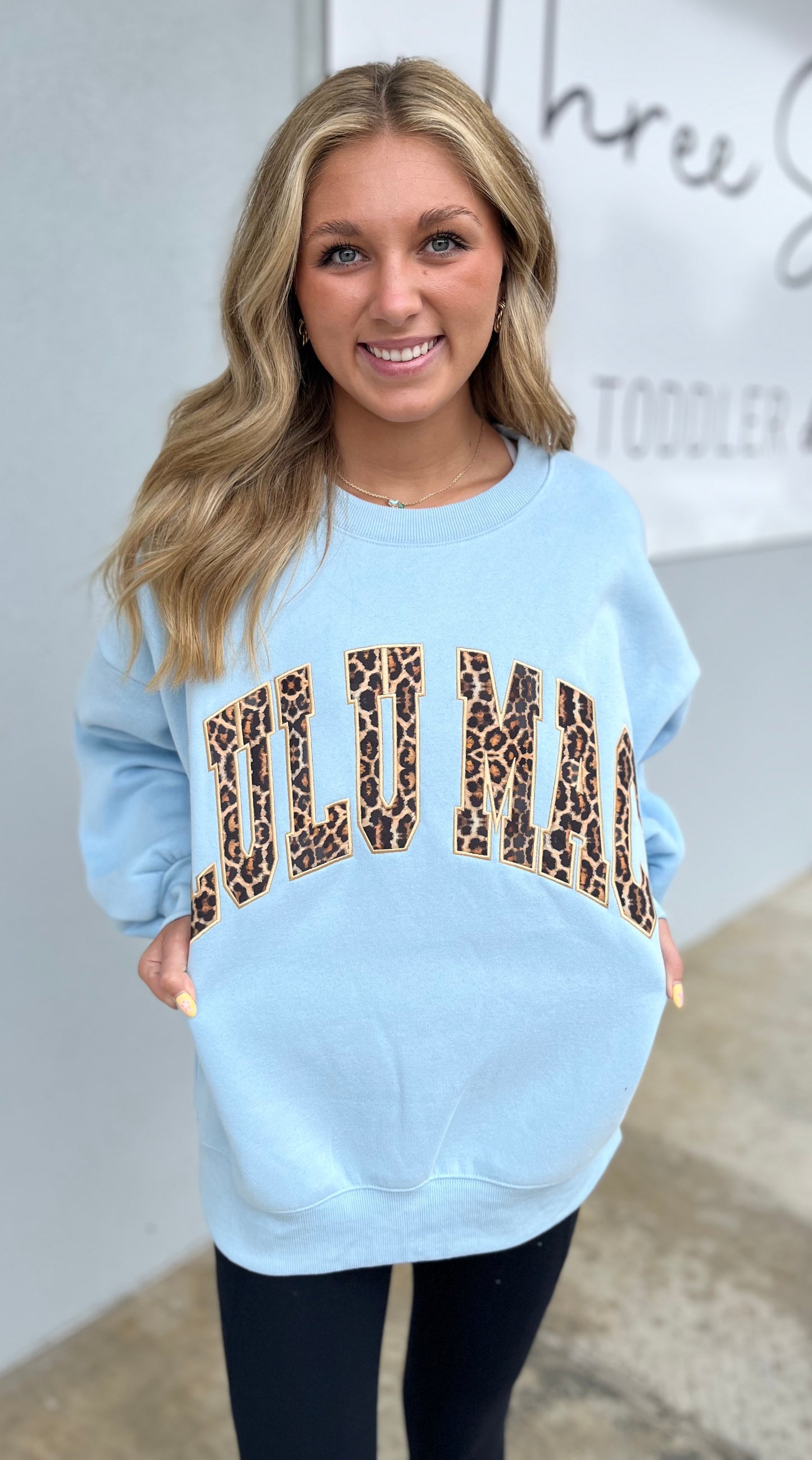 LULU Mac Sweatshirt , Light Blue/Leopard