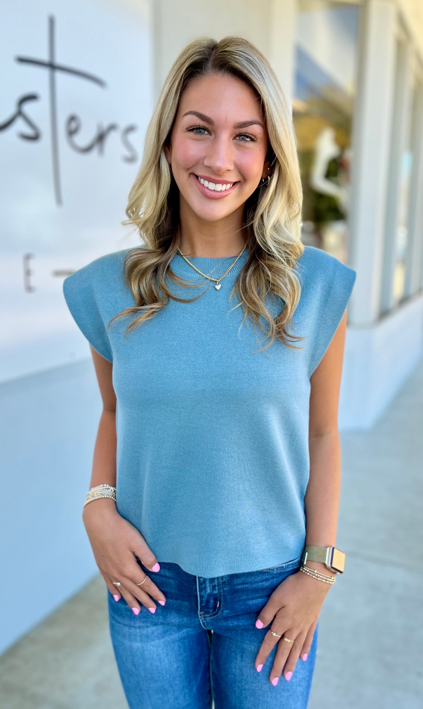 Viscose Sweater Vest, Blue Grey