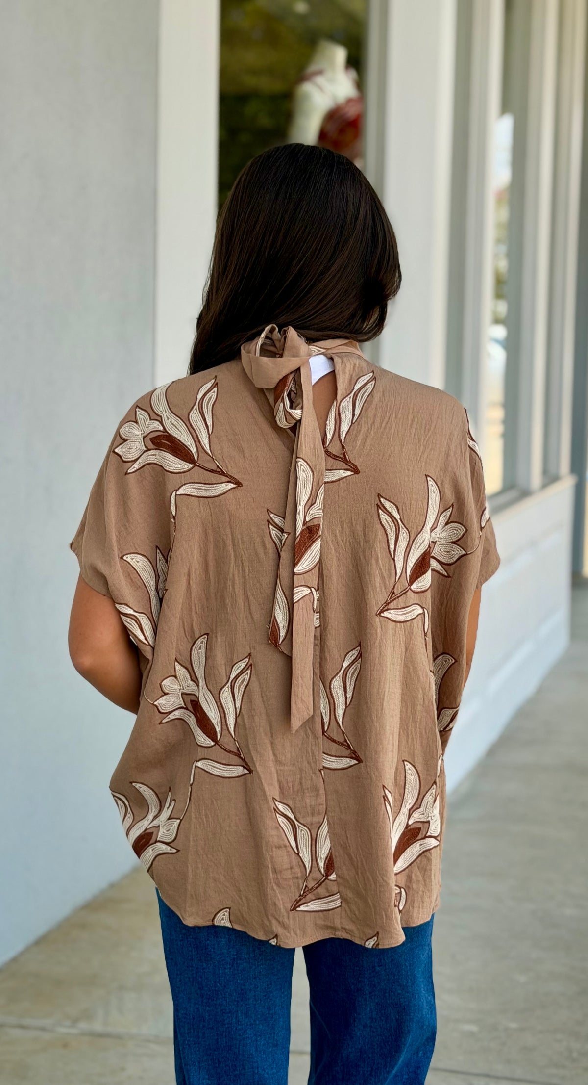 Taupe Floral Embroidered Blouse